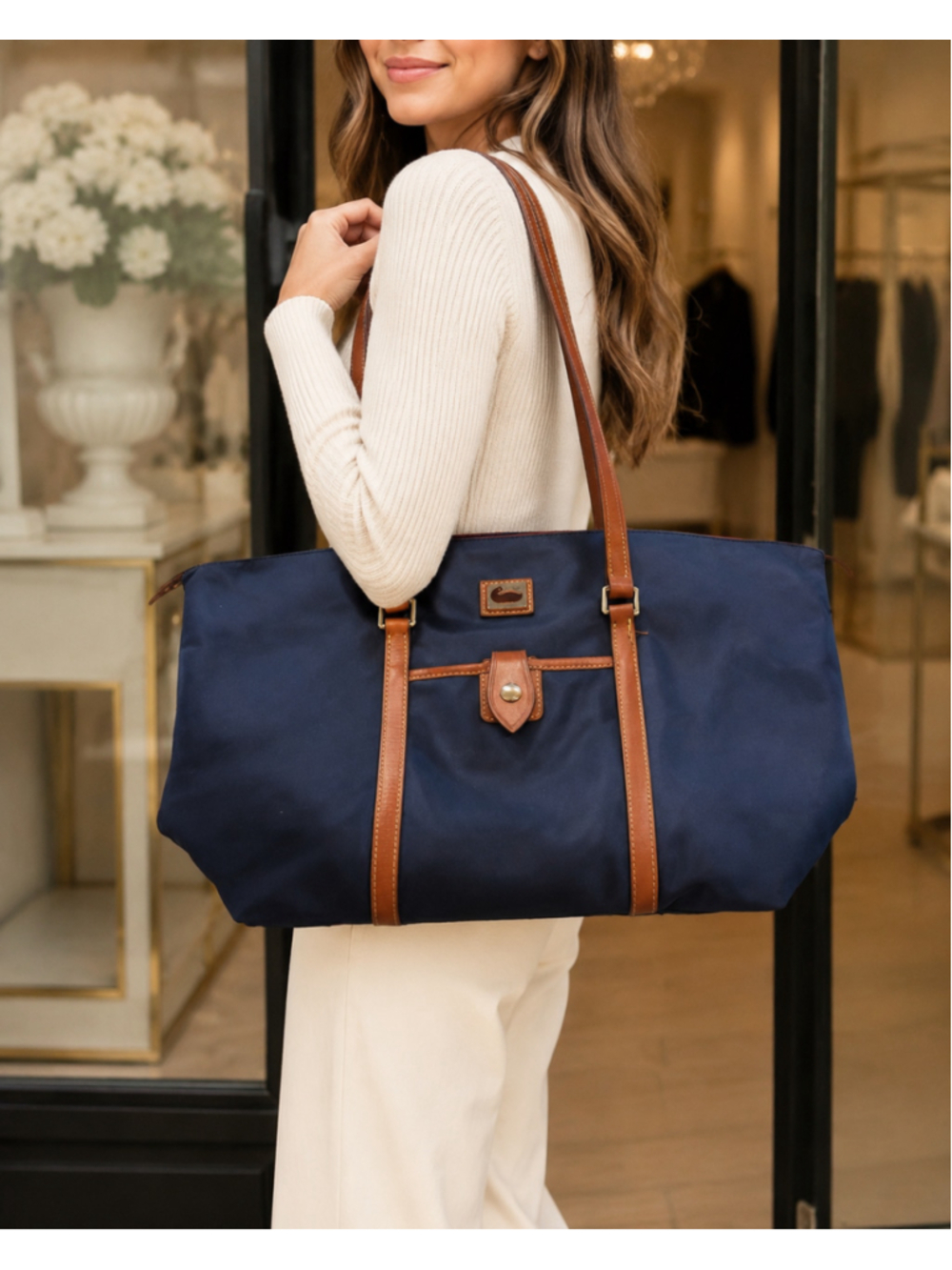 Women's Dooney & Bourke Tote Bag One Size Navy Blue & Cognac Brown